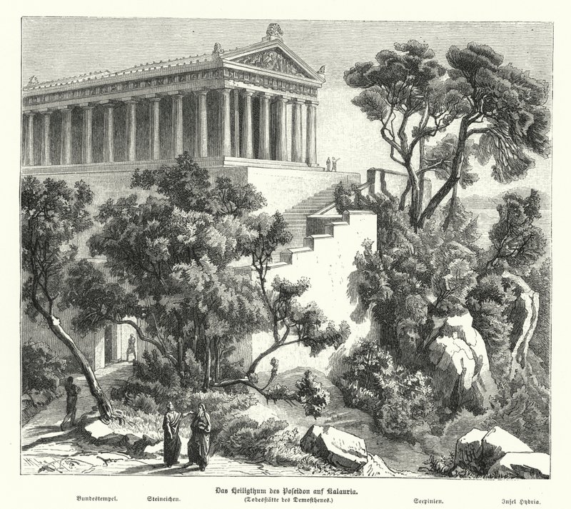 Tempel des Poseidon, Kalaureia, Griechenland, wo Demosthenes 322 v. Chr. Zuflucht suchte, bevor er Gift nahm von German School