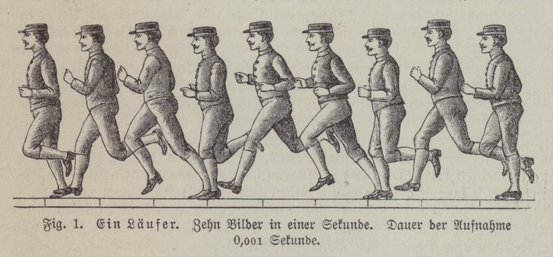 Zehn Bilder eines laufenden Mannes, aufgenommen in einer Sekunde (Gravur) von German School