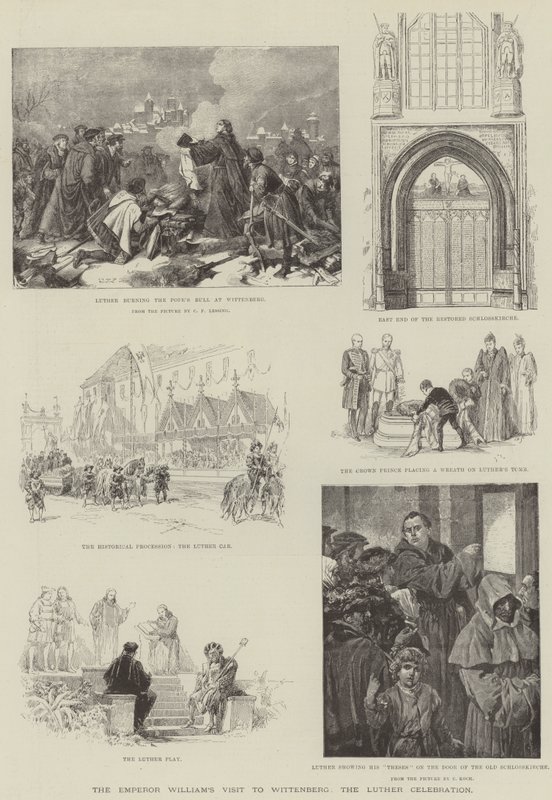 Der Besuch des Kaisers Wilhelm in Wittenberg, die Luther-Feier (Gravur) von German School