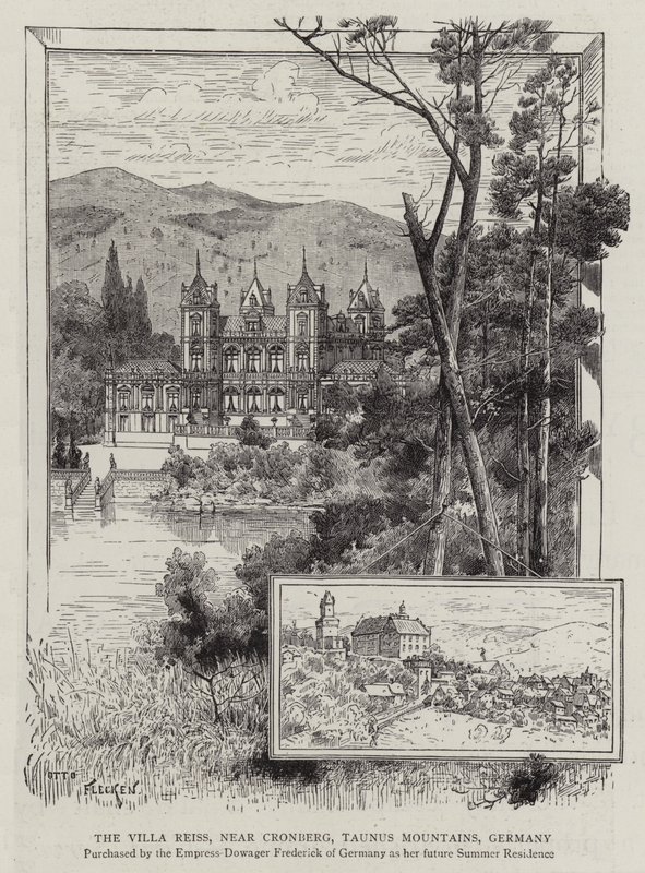 Die Villa Reiss, bei Kronberg, Taunusgebirge, Deutschland (Stich) von German School