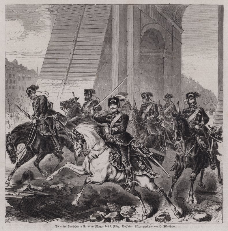 Die ersten deutschen Soldaten, die nach dem Ende des Deutsch-Französischen Krieges Paris betreten, um die Stadt zu besetzen von German School
