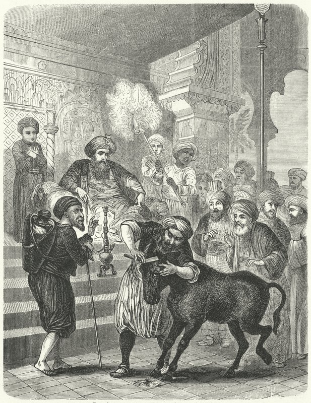 Der Bauer und sein Esel vor dem Kalifen Harun al-Raschid (Stich) von German School