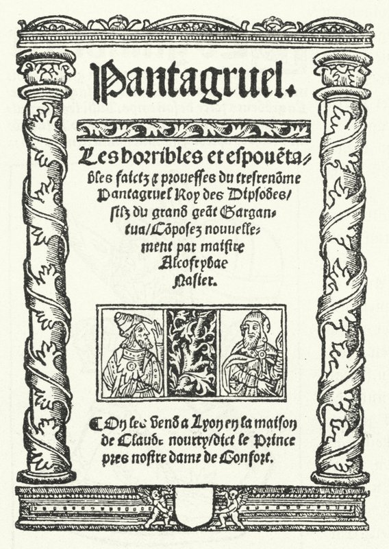 Die Titelseite der ältesten bekannten Ausgabe von Pantagruel, einem Roman von François Rabelais (Stich) von German School