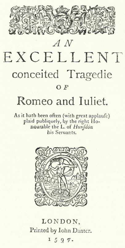 Titelseite der ersten Quartausgabe von Shakespeares Romeo und Julia (Gravur) von German School
