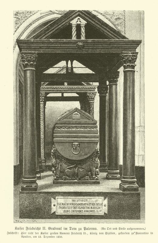 Grab von Friedrich II., Heiliges Römisches Reich, in der Kathedrale von Palermo, Sizilien von German School