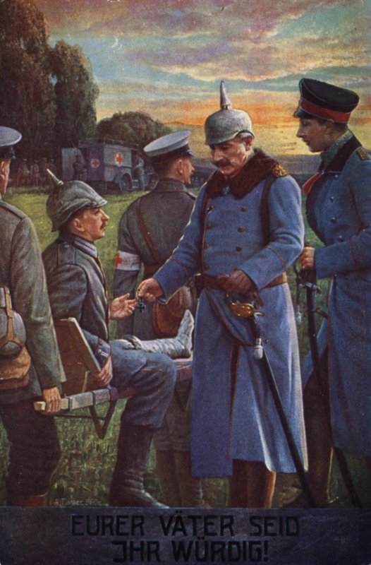 Ihr seid eurer Väter würdig: Kaiser Wilhelm II. verleiht einem verwundeten deutschen Soldaten das Eiserne Kreuz von German School
