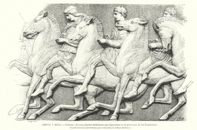 Junge athenische Reiter, Kopie eines Teils des Parthenon-Frieses aus Athen, antikes Griechenland von German School