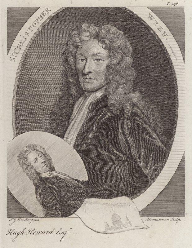 Sir Christopher Wren, englischer Architekt, und Hugh Howard, englischer Künstler und Sammler von Godfrey (after) Kneller