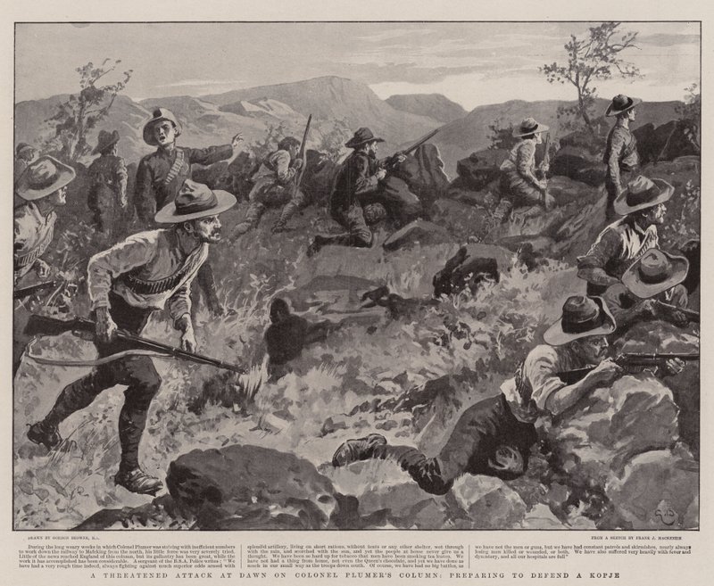 Ein drohender Angriff im Morgengrauen auf die Kolonne von Colonel Plumer, Vorbereitung zur Verteidigung eines Kopjes von Gordon Frederick Browne
