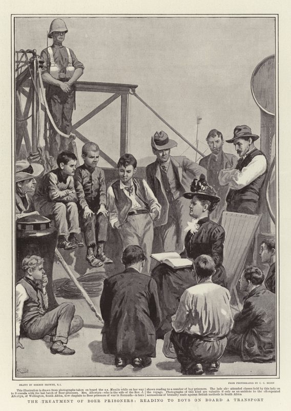 Die Behandlung von Buren-Gefangenen, Vorlesen für Jungen an Bord eines Transportschiffs von Gordon Frederick Browne