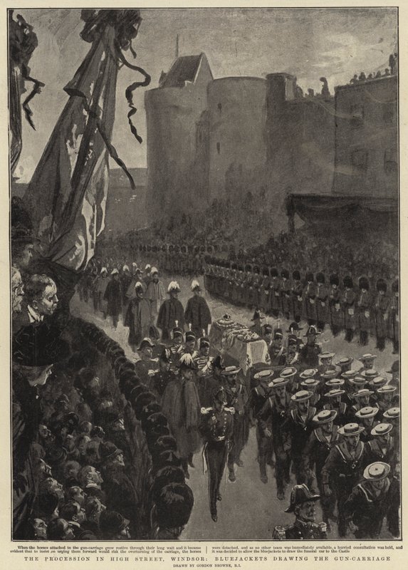 Die Prozession in der High Street, Windsor, Matrosen ziehen den Geschützschlitten von Gordon Frederick Browne