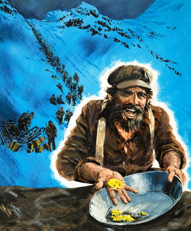 Goldwaschen während des Klondike-Goldrauschs von Graham Coton