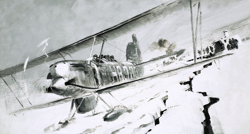 Unbekanntes Doppeldeckerflugzeug landet auf gebrochenem Eis von Graham Coton