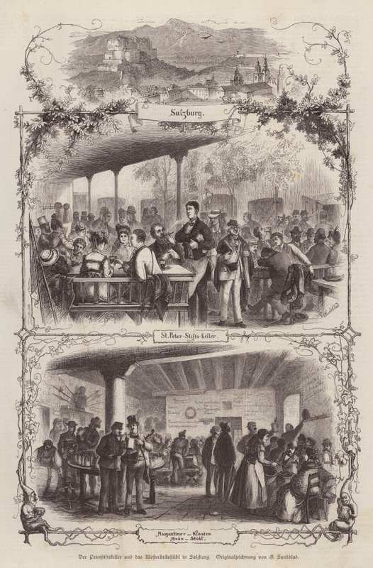 Peterstiftkeller und Klosterbräustübl, Bierhallen in Salzburg, Österreich von Gustav (after) Sundblad