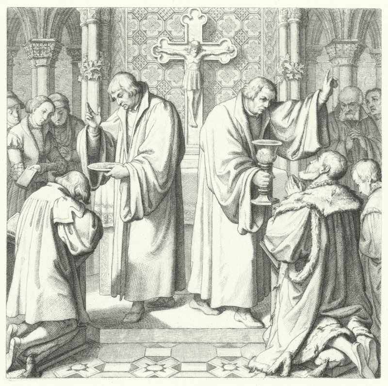 Die Heilige Kommunion in protestantischer und katholischer Form (Stich) von Gustav Ferdinand Leopold Konig