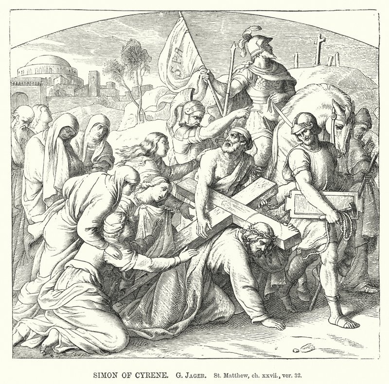Simon von Kyrene, Matthäus, Kapitel xxvii, Vers 32 (Gravur) von Gustav Jager