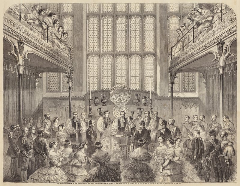 Die Trauungszeremonie der Prinzessin Royal und Prinz Friedrich-Wilhelm von Preußen, in der Kapelle von Gustave Janet