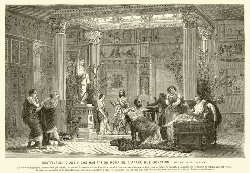 Rekonstruktion des Hauses eines wohlhabenden Römers, Rue Montaigne, Paris, Frankreich (Stich) von Gustave Clarence Rodolphe Boulanger