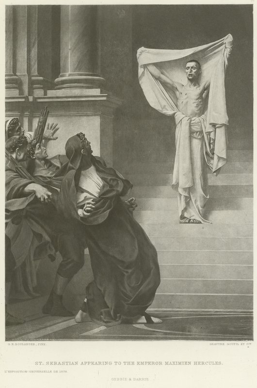 Der heilige Sebastian erscheint Kaiser Maximianus Hercules (Gravur) von Gustave Clarence Rodolphe Boulanger