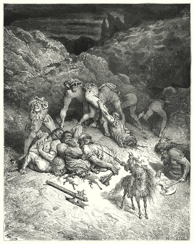 Gustave Dorés Don Quixote: "Wie Felixmarte fünf Riesen in der Mitte durchtrennte" von Gustave Dore