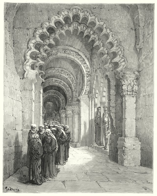 Gustave Dorés Don Quixote: "Ich sah eine traurige Prozession von wunderschönen Jungfrauen, alle in Schwarz" von Gustave Dore
