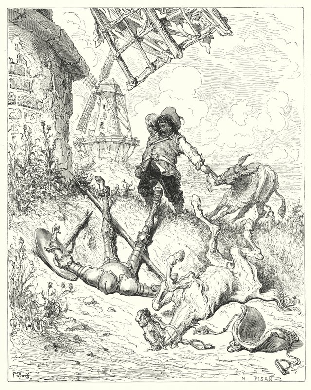 Gustave Dorés Don Quixote: "Sancho rannte so schnell, wie sein Esel konnte, um seinem Meister zu helfen" von Gustave Dore