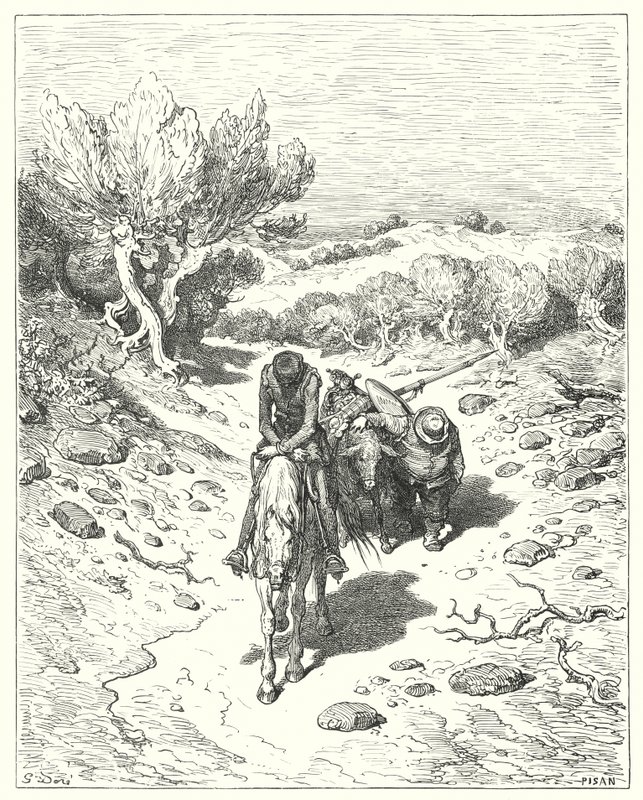 Sie verbrachten diesen Tag und vier weitere danach in solchen Gesprächen (Illustration von Don Quixote) von Gustave Dore
