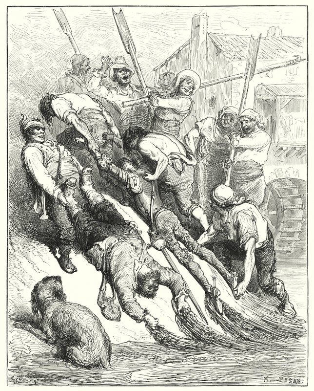 Gustave Dorés Don Quixote: "Sie wurden beide an Land gezogen, mehr durchnässt als durstig" von Gustave Dore