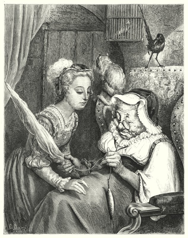 La Belle Au Bois Dormant; Dornröschen (Gravur) von Gustave Dore