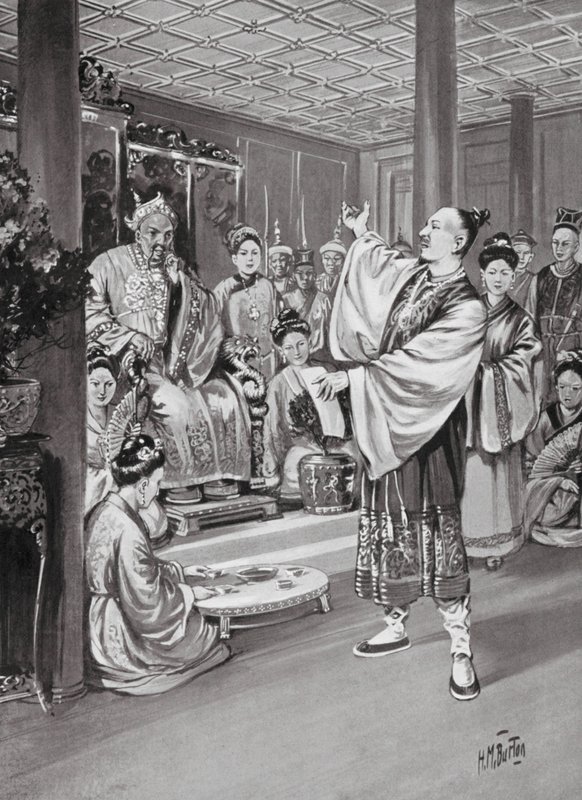Li Po rezitiert vor dem Kaiser (Lithografie) von H. M. (after) Burton