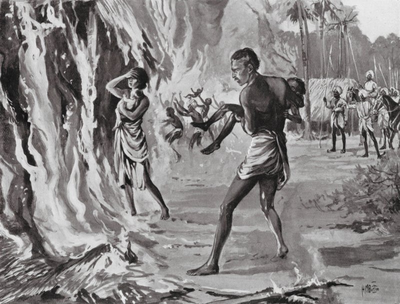 Dorfbewohner verbrennen sich selbst, um den Pindharis zu entgehen von H. M. (after) Burton