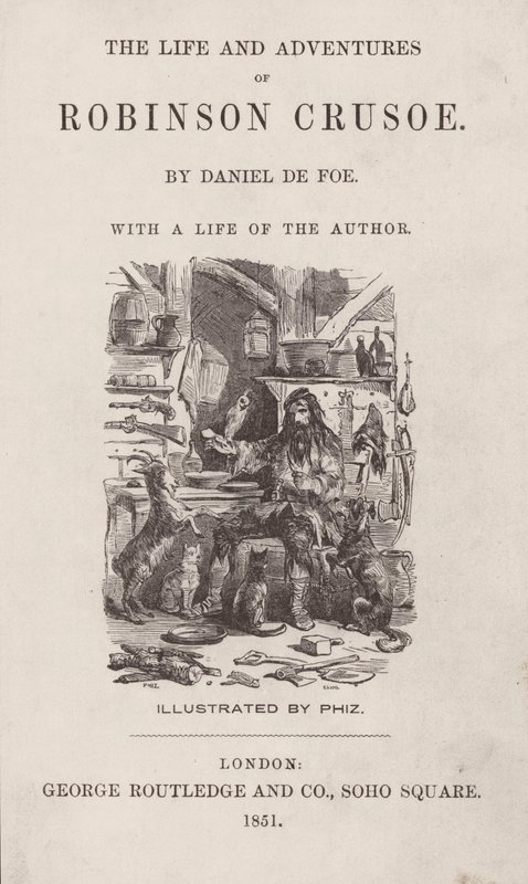 Titelseite für Das Leben und die Abenteuer von Robinson Crusoe von after Hablot Knight Browne