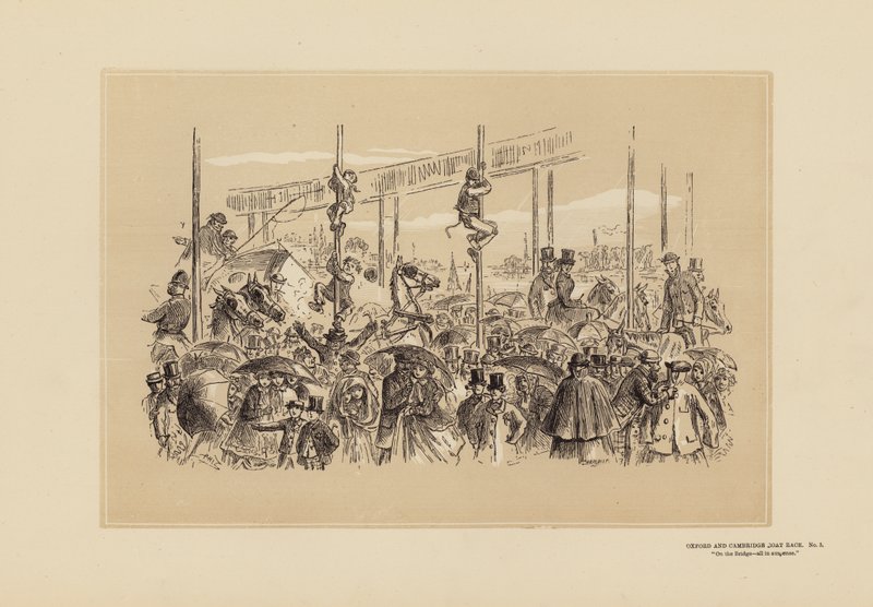 Oxford und Cambridge Bootsrennen, Nr. 3, Auf der Brücke von Hablot Knight (1815 92) Browne