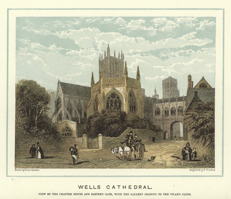 Kathedrale von Wells, Blick auf das Kapitelhaus und das Osttor, mit der Galerie zum Vicar