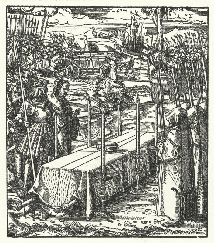 Erzherzog Maximilian von Österreich neben dem Sarg des ermordeten Louis de Bourbon, Fürstbischof von Lüttich von Hans (after) Burgkmair