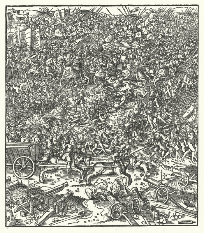 Schlacht von Guinegate, Frankreich, 7. August 1479 (Gravur) von Hans (after) Burgkmair