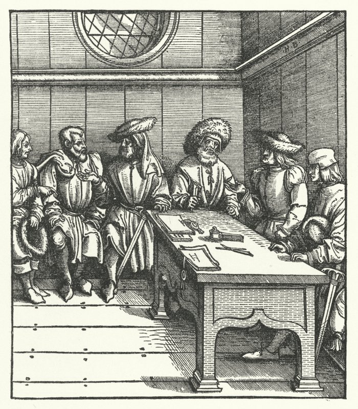 Rat der flämischen Bauern, die gegen die Herrschaft von Erzherzog Maximilian von Österreich rebellieren von Hans (after) Burgkmair