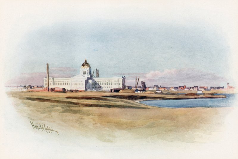 Regina, Saskatchewan, das neue Parlamentsgebäude im Bau von Harold Copping