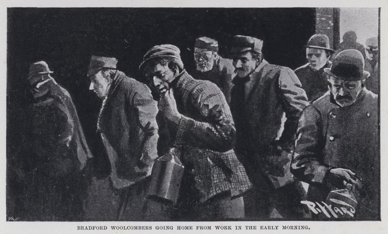 Bradford Wollkämmer gehen frühmorgens von der Arbeit nach Hause von Harold Hume Piffard