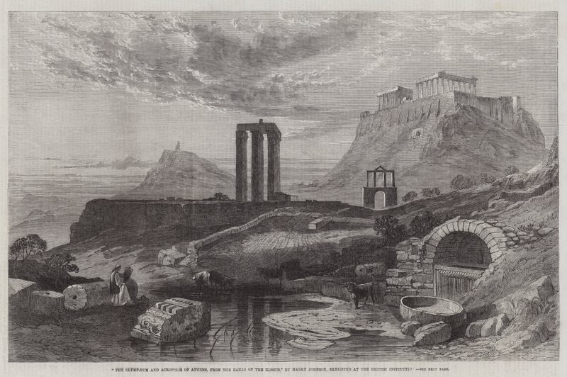 Das Olympaeum und die Akropolis von Athen, von den Ufern des Ilissus, ausgestellt bei der British Institution von Harry John Johnson