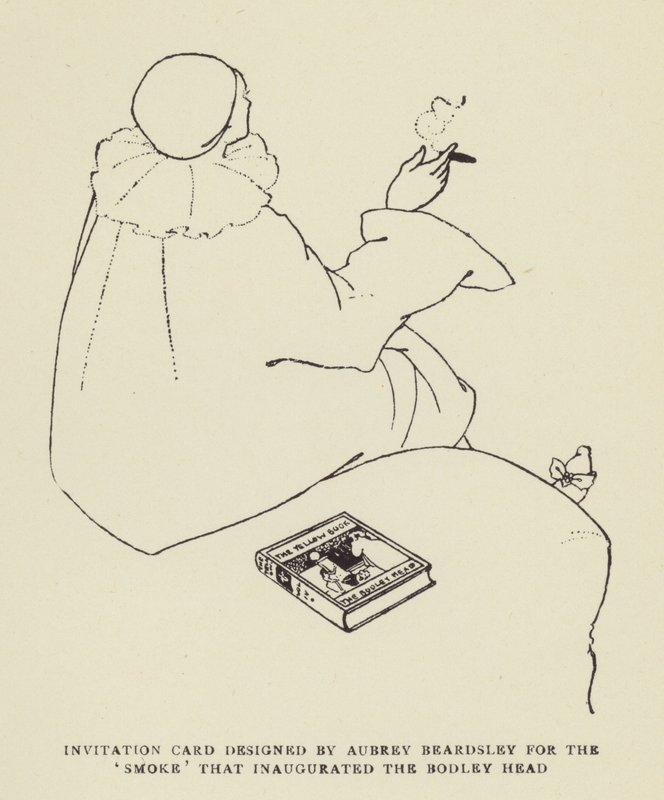 Einladungskarte entworfen von Aubrey Beardsley für das Smoke, das den Bodley Head einweihte von Harry Furniss