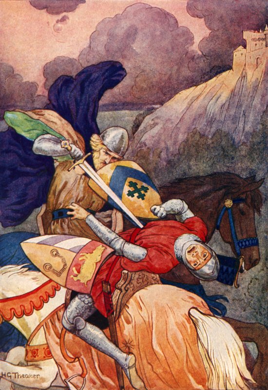 König Artus ersticht seinen Feind durch die Brust von Harry George Theaker