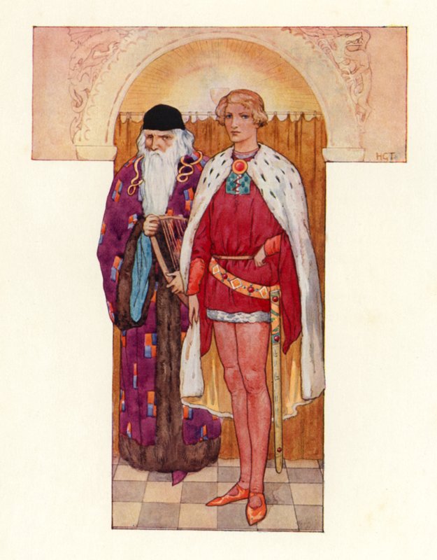 Merlin mit Galahad an seiner Seite von Harry George Theaker