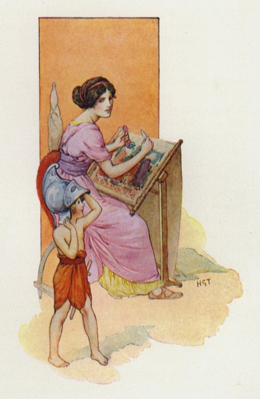 Penelope mit ihrem Sohn Telemachus von Harry George Theaker