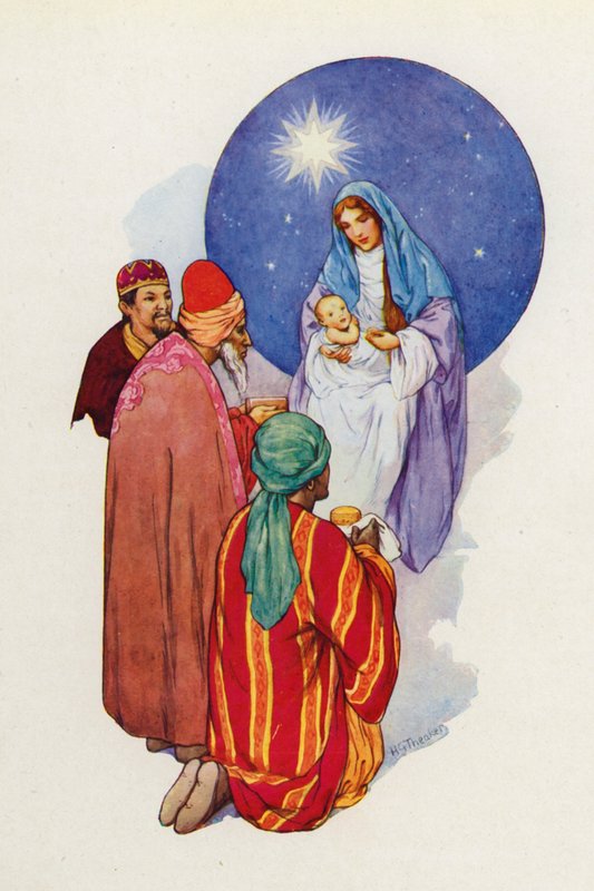 Die Weisen sahen das Kind mit Maria, seiner Mutter, und fielen nieder und beteten es an von Harry George Theaker