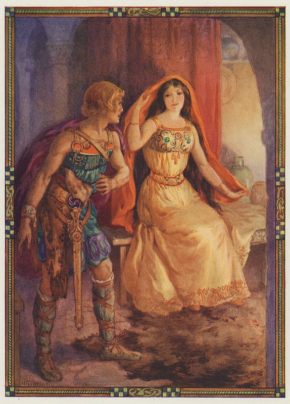 "Die Dame enthüllte ihr Gesicht", Die hässliche Dame und der tapfere Ritter von Harry George Theaker
