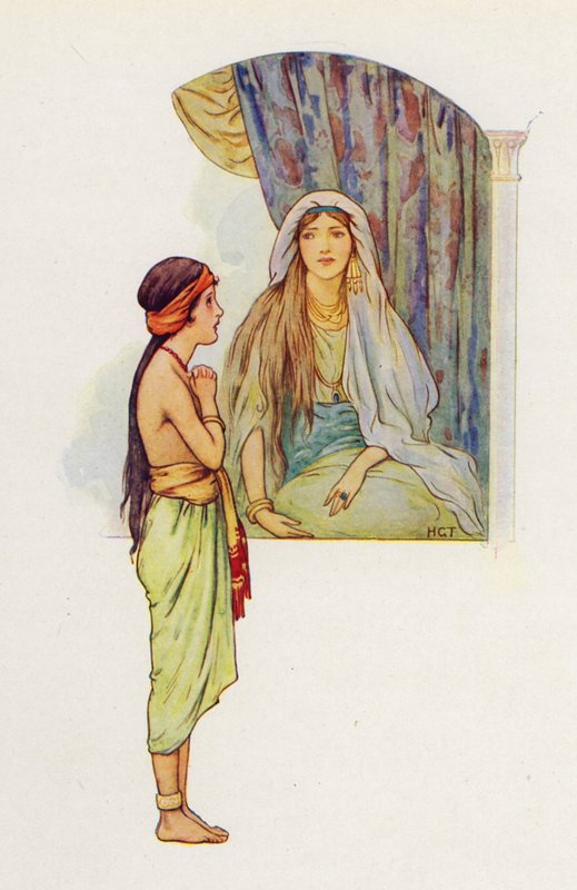 Das kleine gefangene Mädchen erzählte ihrer Herrin, dass es in Samaria einen Propheten gab, der Naaman von seinem Aussatz heilen würde von Harry George Theaker