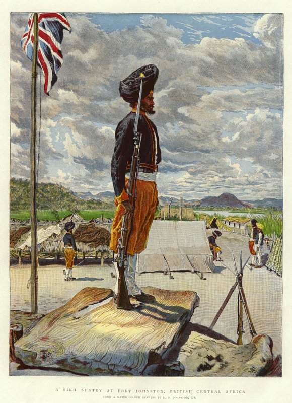 Ein Sikh-Wachposten in Fort Johnston, Britisch-Zentralafrika von Harry Hamilton Johnston