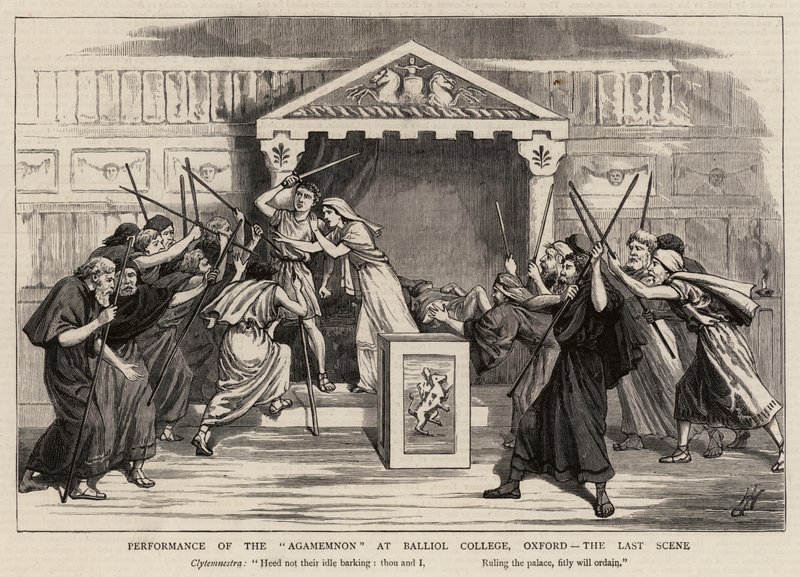 Aufführung des Agamemnon am Balliol College, Oxford, die letzte Szene von Harry Hamilton Johnston