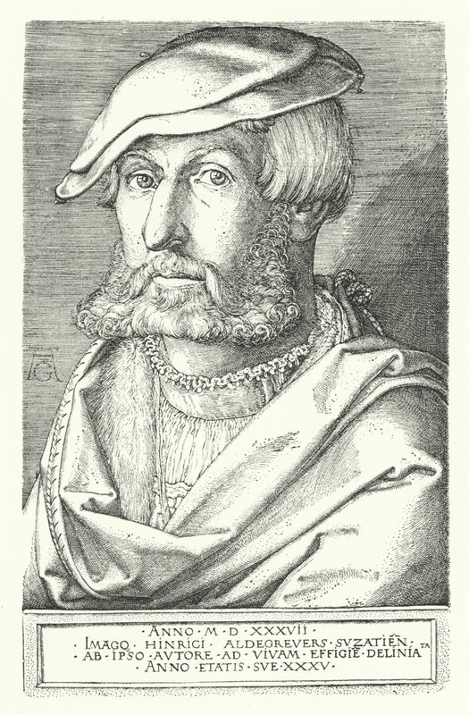 Selbstporträt von Heinrich Aldegrever, deutscher Maler und Kupferstecher von Heinrich (after) Aldegrever